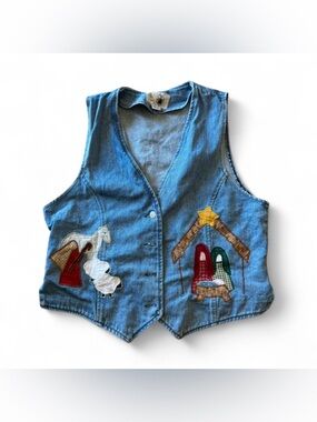 Denim Nativity Appliqué Vest
